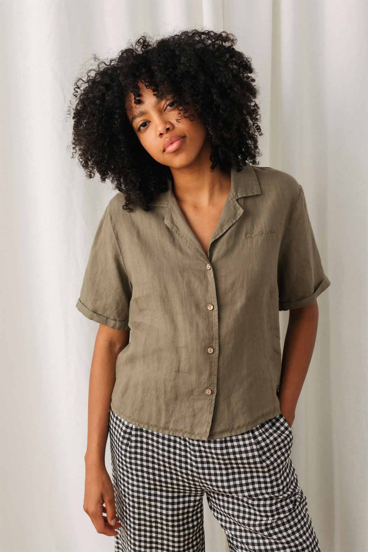 Light khaki linen shirt for women