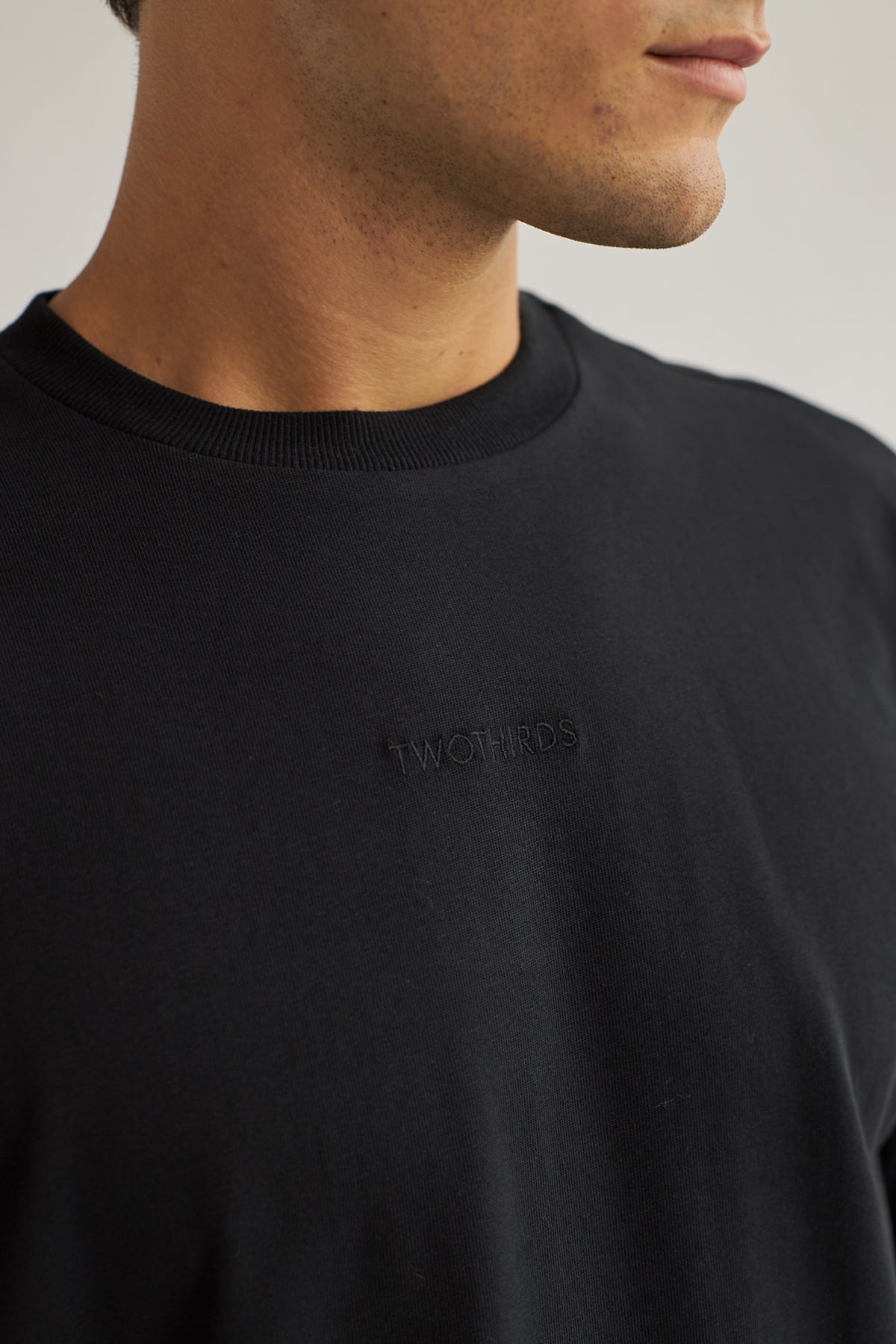 meta-preview, embroidery on chest black tee for men