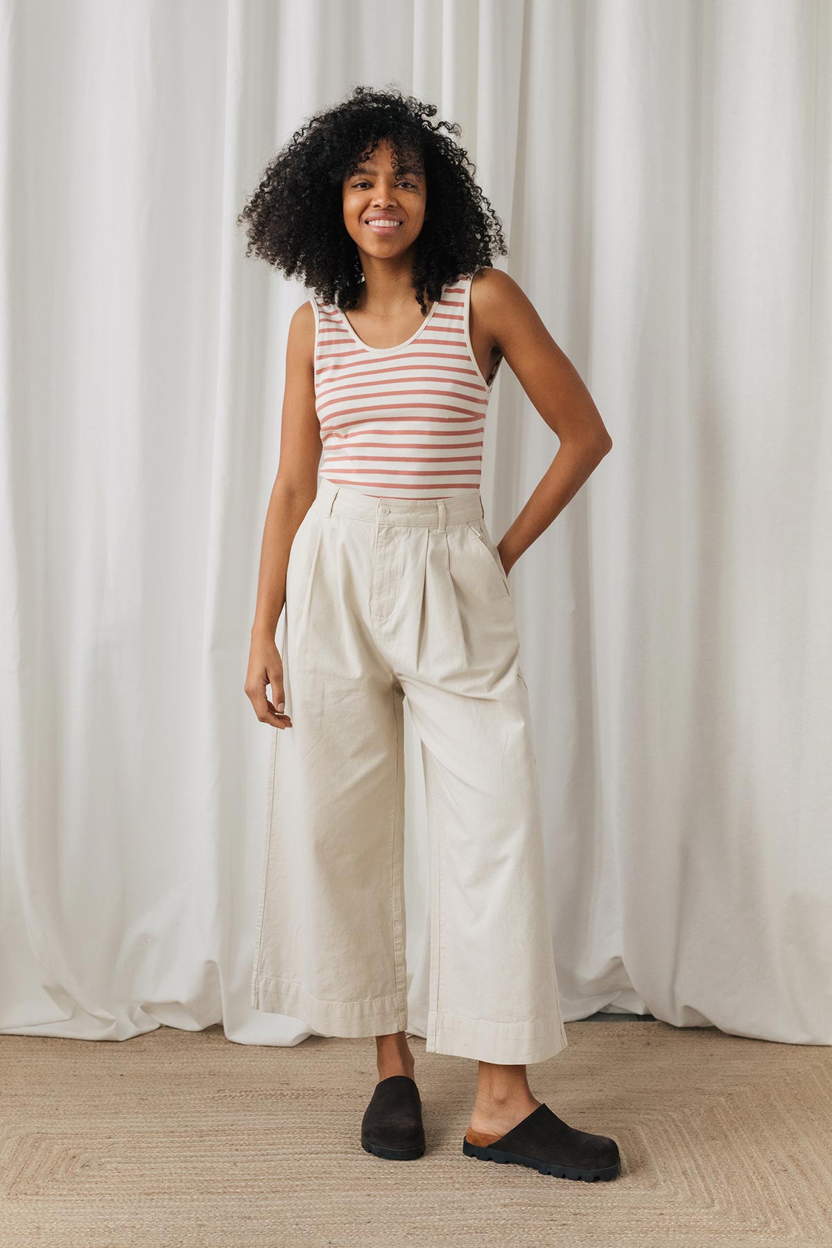 High-waist palazzo canvas pants