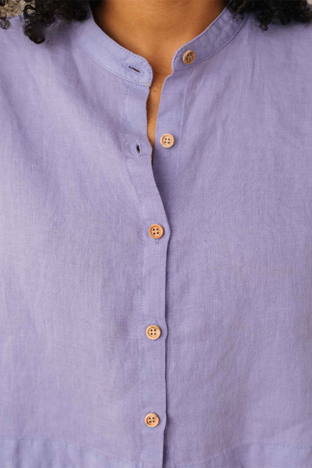 mandarin neckline purple linen shirt