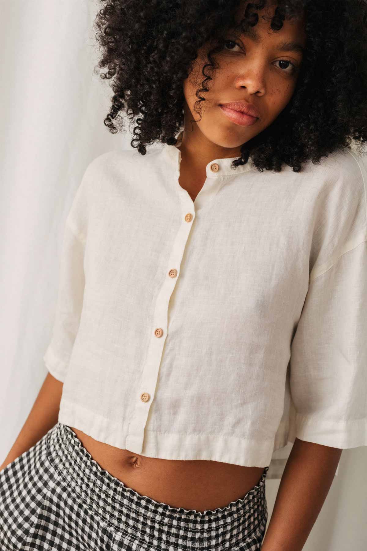 cropped white linen shirt