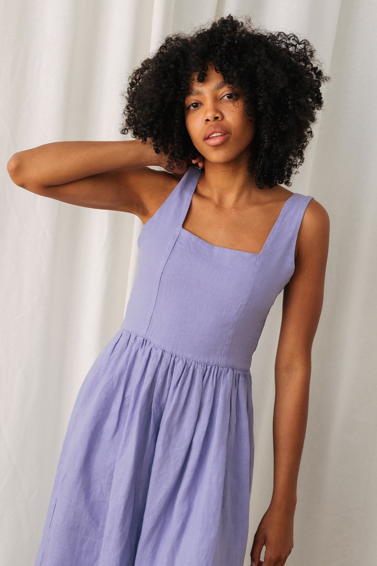 meta-preview, linen dress with comfy fixed straps