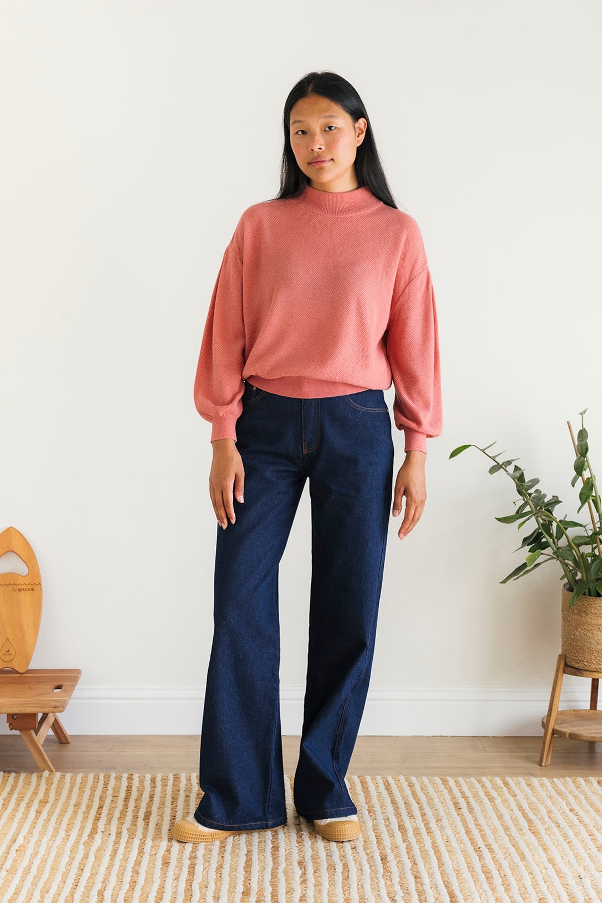 pink recycled knit with balloon sleeves