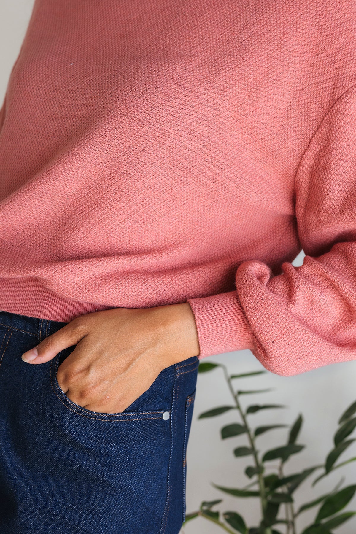 textured recycled knit in pink