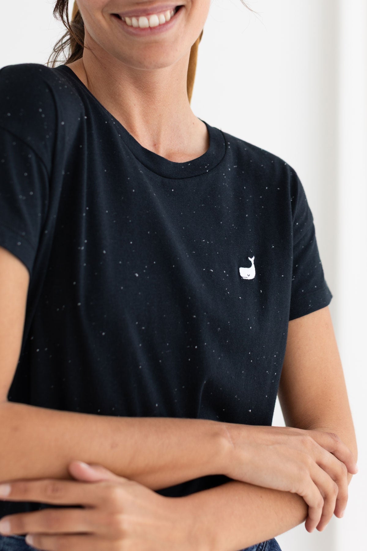 embroidered whale on black organic cotton tee neps