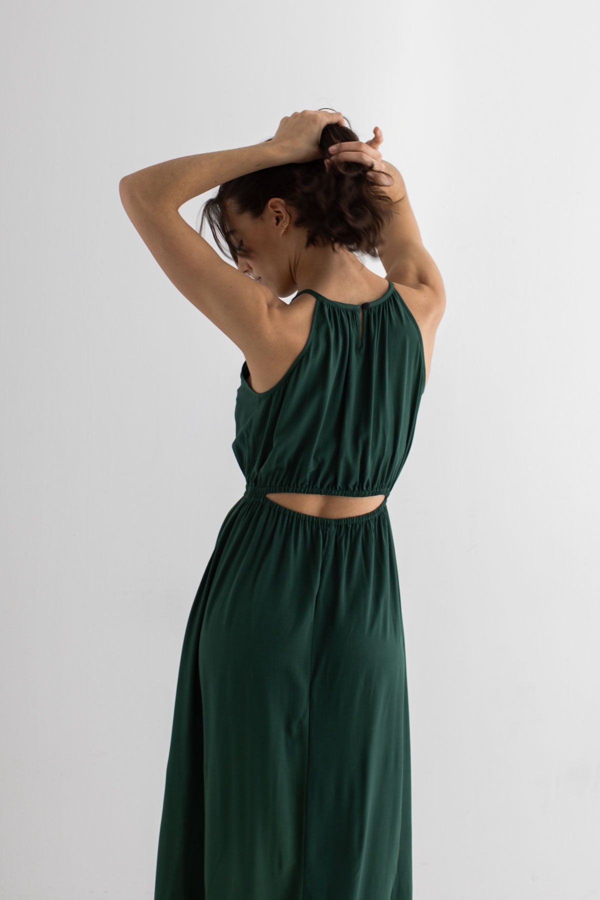 Garden green Strappy midi dress women full body view back
