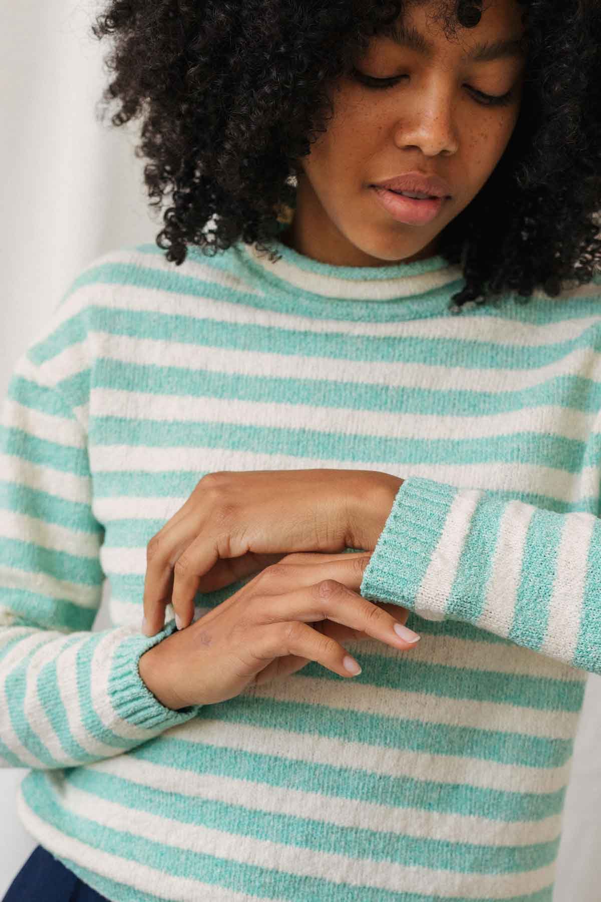 cozy mint striped knit top