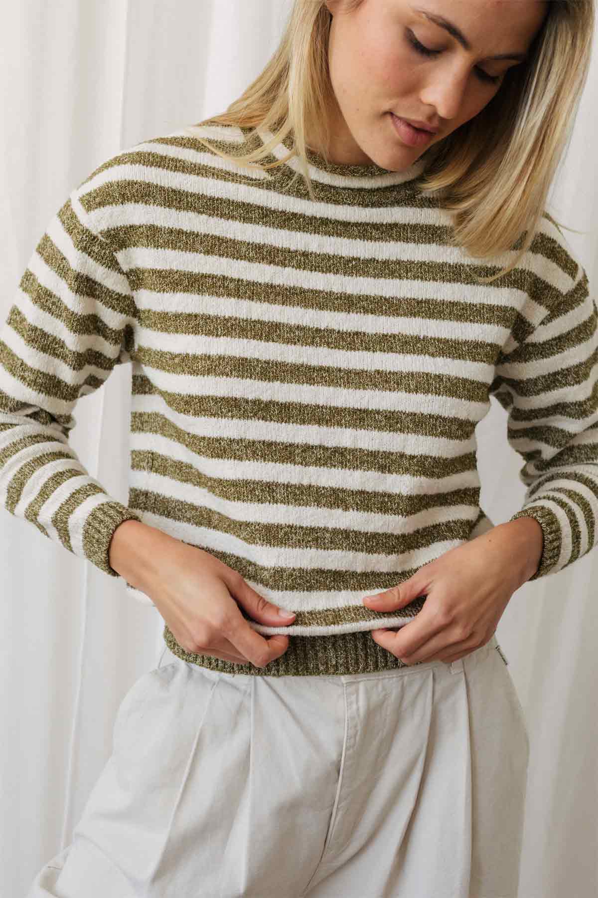 cozy khaki striped knit top