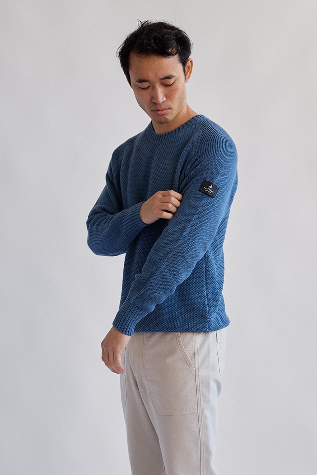 soft organic cotton knit in blue