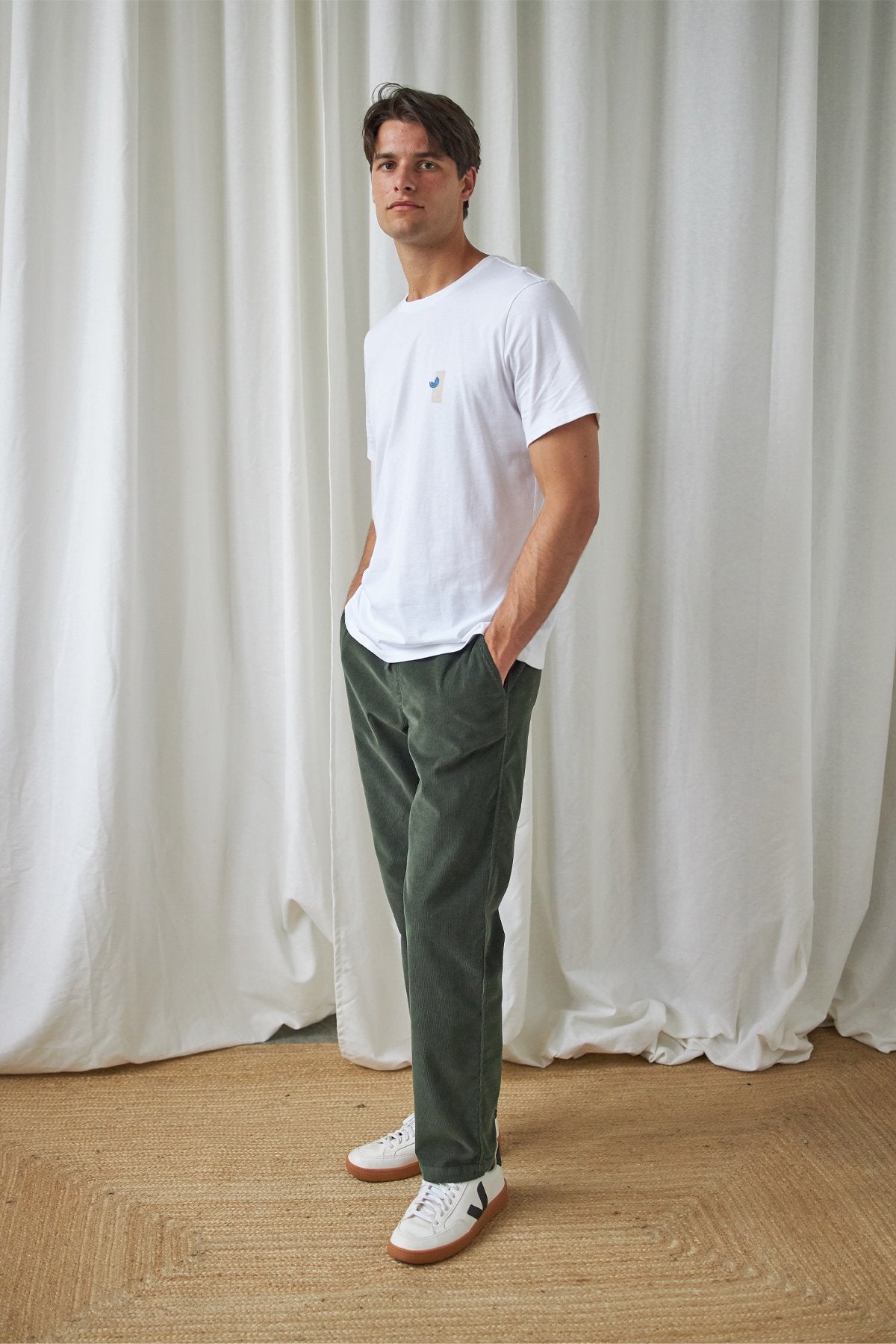 vegan green corduroy trousers for men