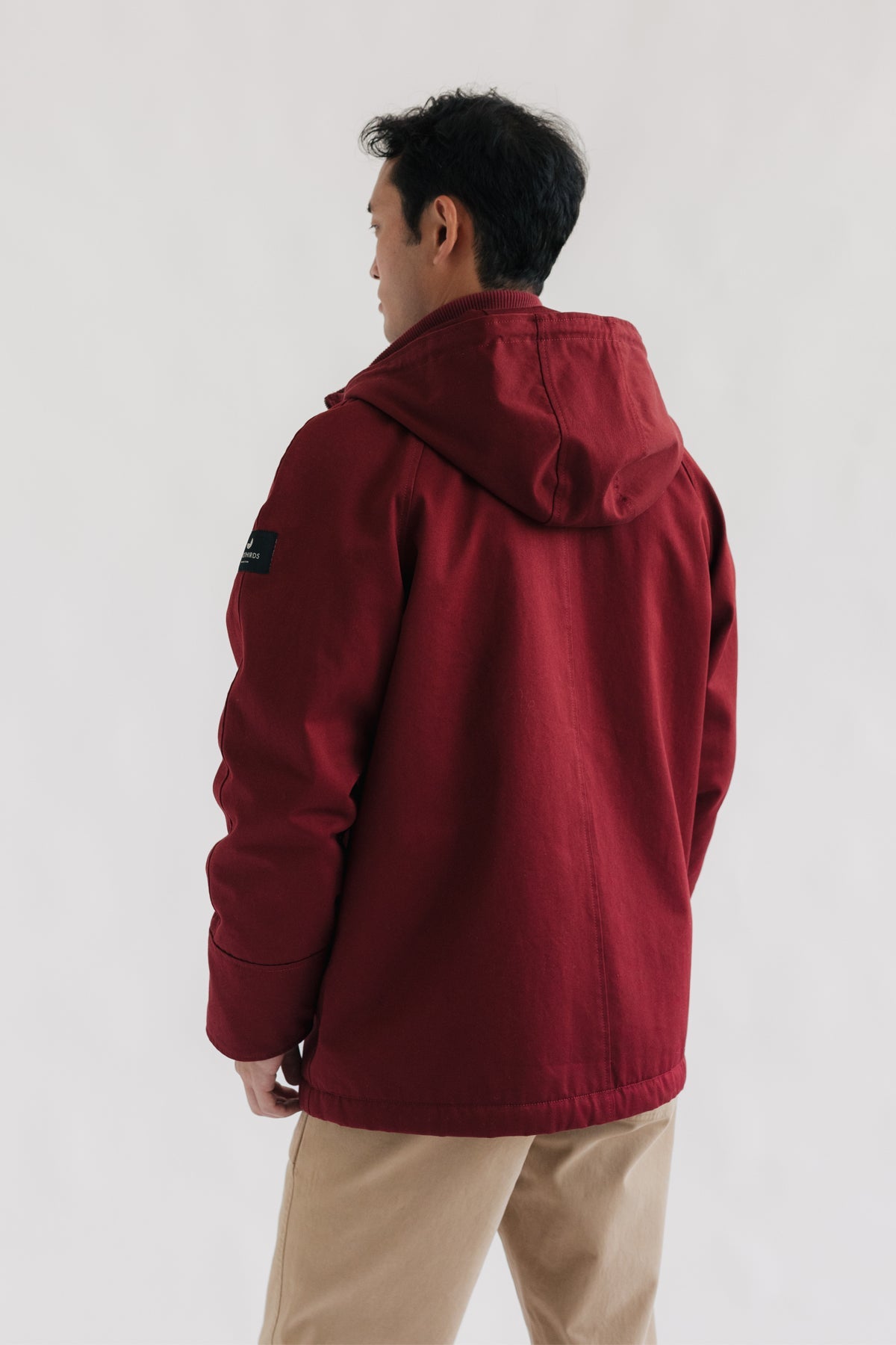 burgundy hooded jacket for men