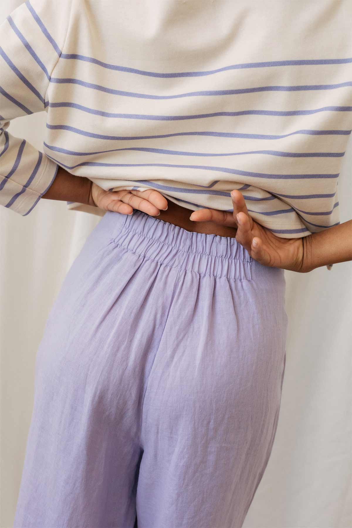 elasticated waist purple linen pants