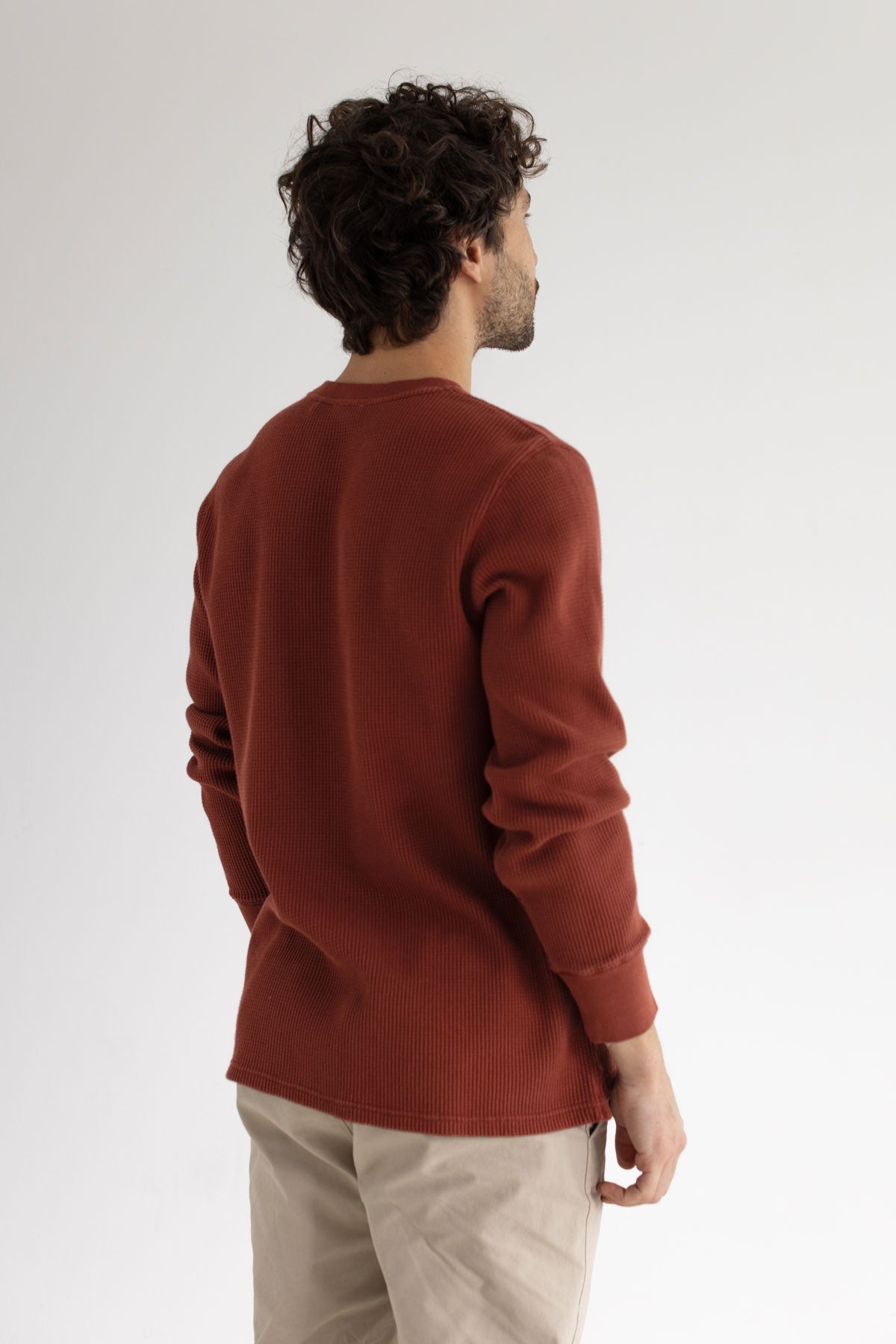 Brandy brown waffle sweatshirt men wear view back