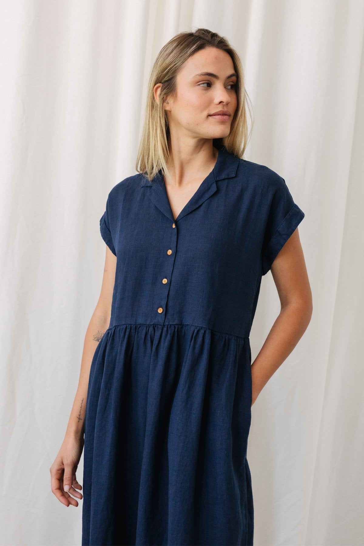 lightweight blue linen dress