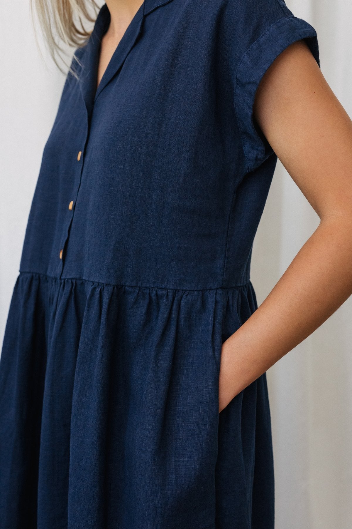 capped sleeve blue dress for women