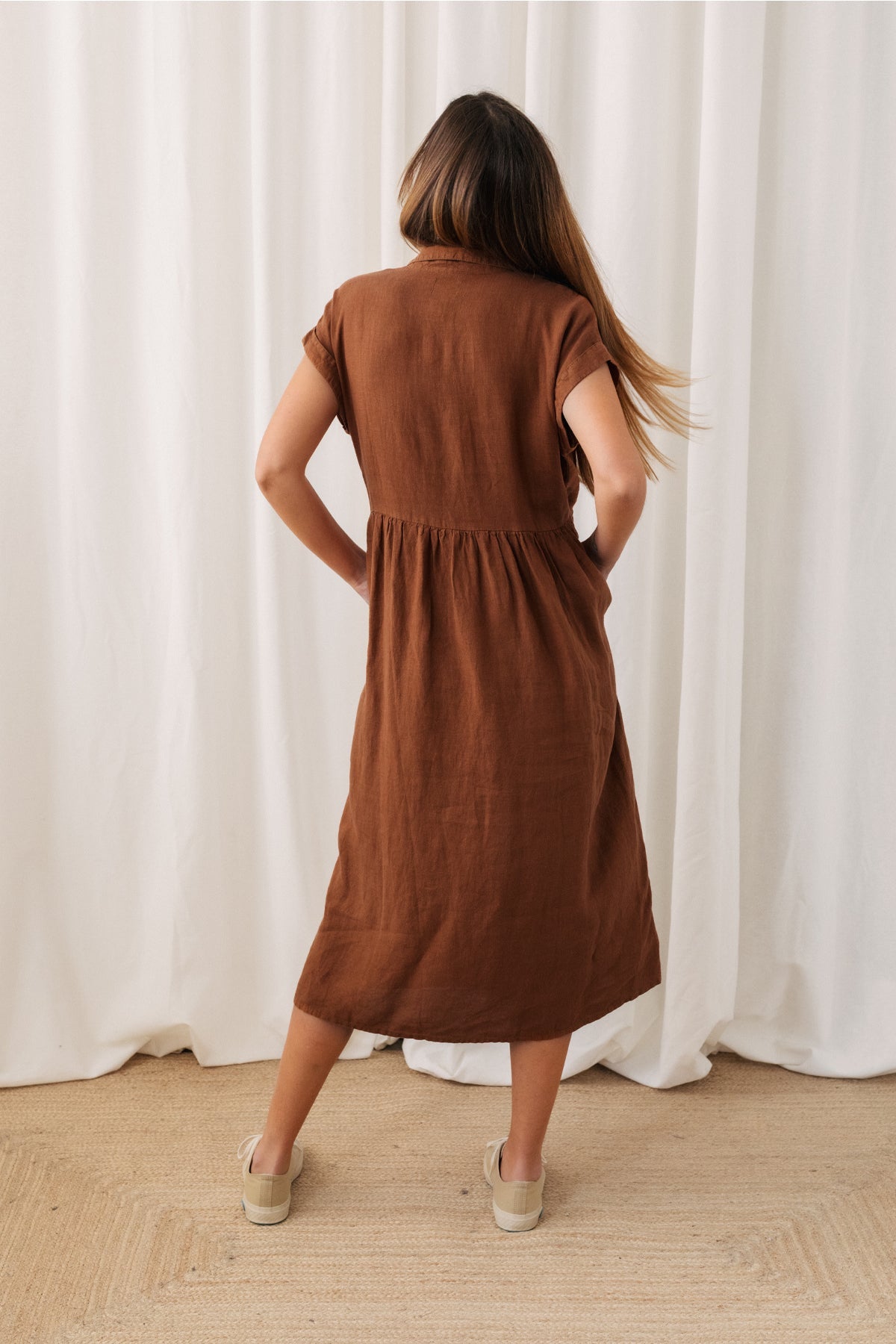 brown midi linen dress