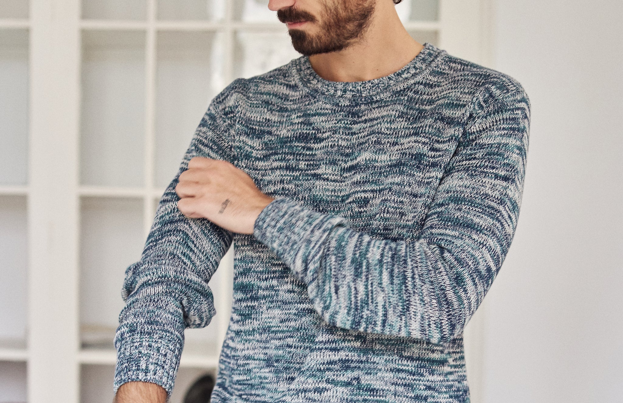 Wool-blend Cable-knit Sweater - Blue melange - Ladies