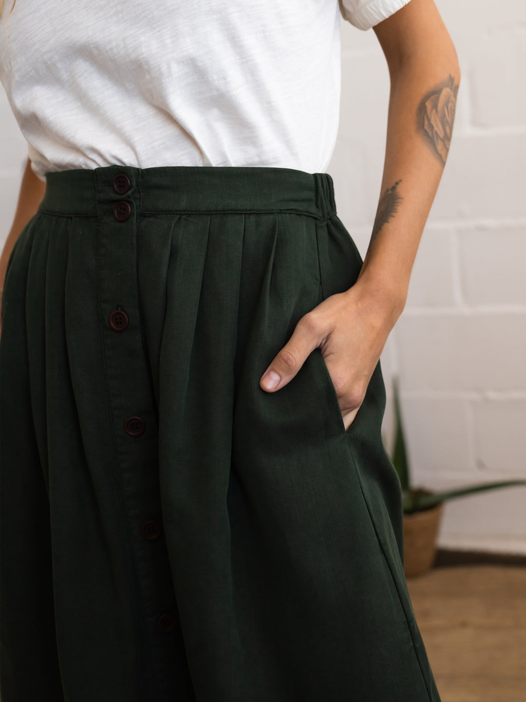 Sustainable Forest Green Midi Skirt