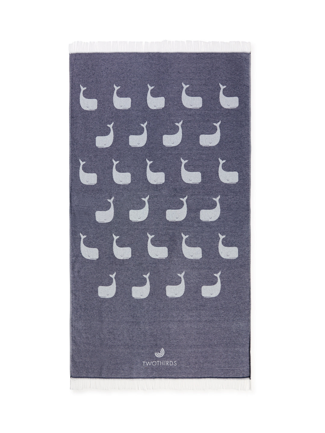 Travel Towel Striped Whales - Navy
